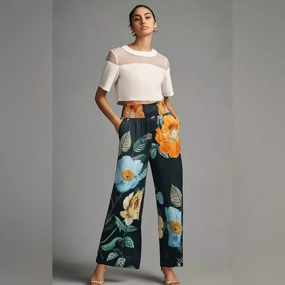 Anthropologie Saria Smocked Waist Pant Wide-Leg by Mauve Size Small - Picture 1 of 9